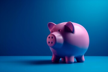 A piggy bank in blue on a pink backdrop. Generative AI