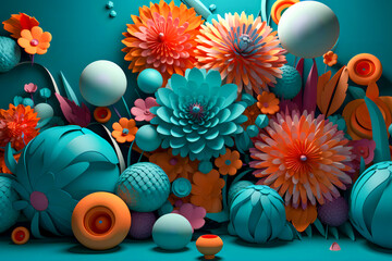 3D Blumen, abstrakt und bunt.