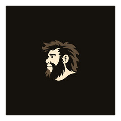 primitive caveman logo, an extinct species of archaic humans viewed from side