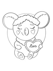 contour line illustration cute cartoon childish style character animal koala with heart in love for coloring print postcard cover sticker