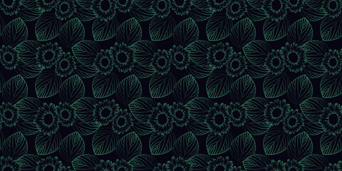 Dark green leaves seamless pattern background. Vector illustration. Eps10 