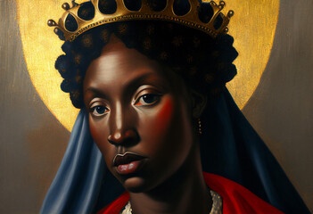 dark-skinned black-skinned brown-skinned mother of god in Byzantine painting style, generative AI