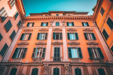 Fototapeta na wymiar Vibrant building exterior in central Rome, Italy. Generative AI