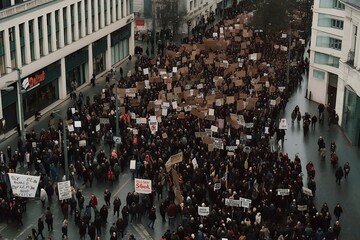 Obraz premium Protesting demonstration. Protest. Peaceful march of the country's for freedom and democracy. Generative AI