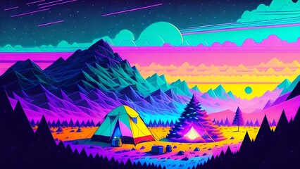 Day and night camping in the forest 