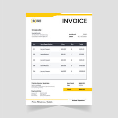 Print-Ready Creative Invoice Template for Corporate Businesses. Corporate invoice design with abstract elements for a unique touch