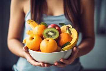 Inspiring image showcasing the concept of a woman's weight loss journey through nutrient-rich foods. Health concept AI Generative