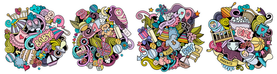 Obraz na płótnie Canvas Baby cartoon vector doodle designs set