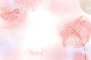 Pink watercolor background with flowers and butterflies