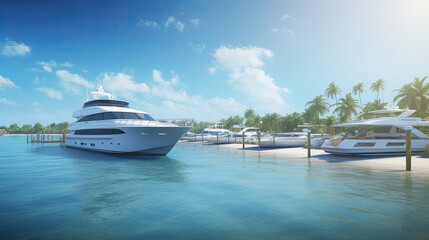Fototapeta na wymiar Luxury private motor yacht on tropical island on background.