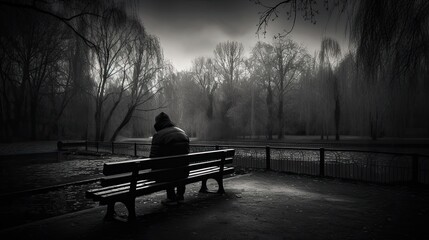A Melancholic Mood: Lonely Contemplations on a Park Bench, Generative AI