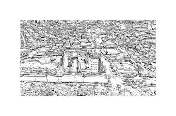 Building view with landmark of  Rishon Lezion is a city in Israel. Hand drawn sketch illustration in vector.