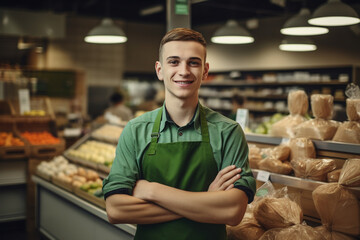 Salesman in supermarket, Generative Ai