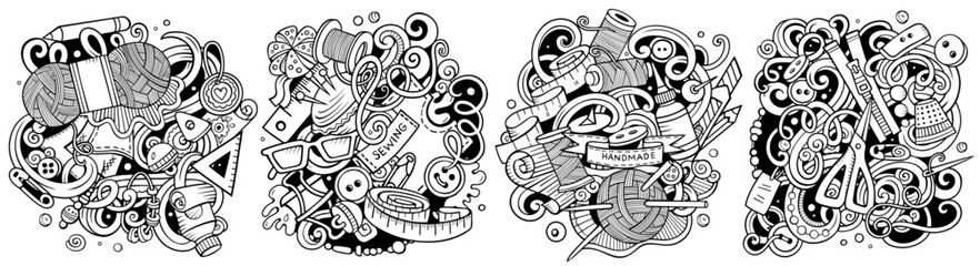 Handmade cartoon vector doodle designs set.
