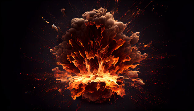 Fire blast on solid black background overlay Ai generated image