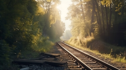Fototapeta premium railway in the morning fog