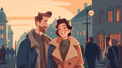 a young couple goes for a walk in winter. Generative AI