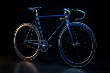 3D render of a blue fixed-gear racing bicycle. Generative AI