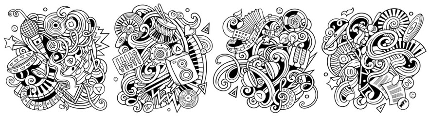 Music cartoon vector doodle designs set