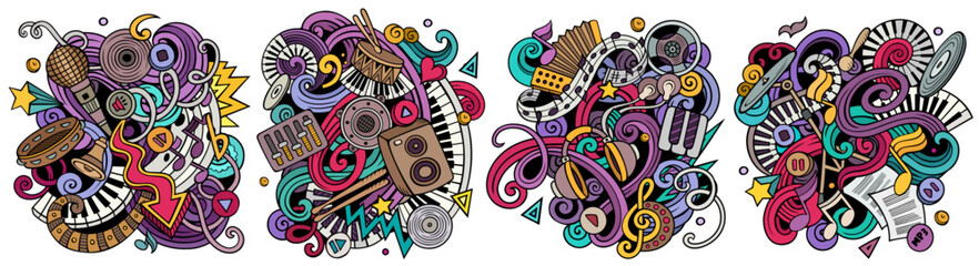 Obraz na płótnie Canvas Music cartoon vector doodle designs set