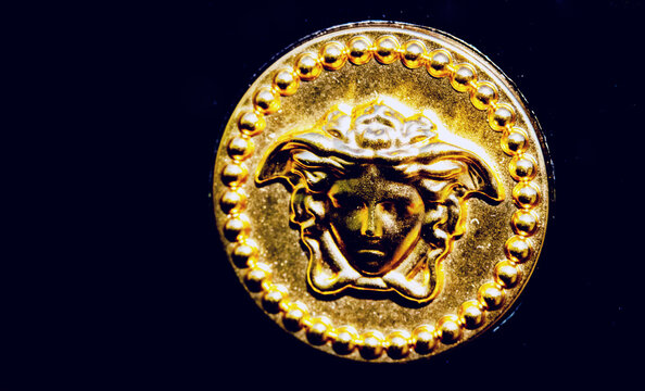 29 April 2023: The Vegolden versace logo is the head of Medusa, a Greek mythological figure.