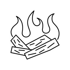Firewood vector icon. Firewood burning in fire.
