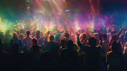 a big party in a disco club. event celebration concept with young people. Generative AI