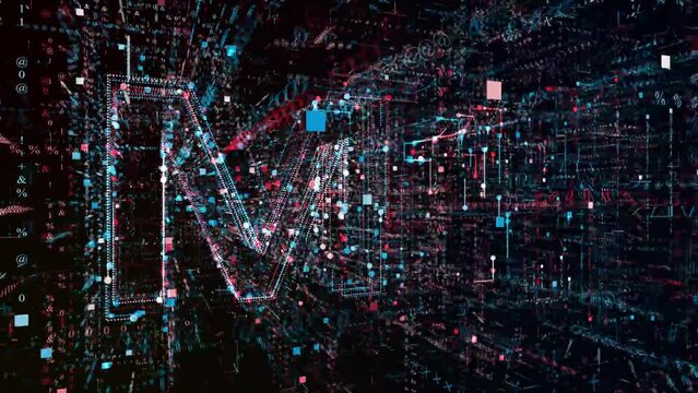 M1 Inscription Made Of Binary Code Particles Animation. Network Digital Technology. 4K