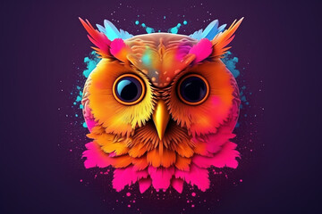 Fototapeta premium Image of an colorful owl head on a clean background. Birds. Wildlife Animals. Illustration, generative AI.