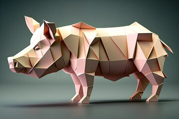 Image of paper origami art. Handmade paper pig. Farm Animals. illustration, generative AI
