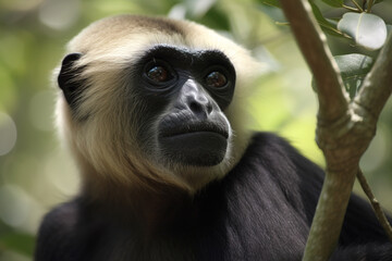 Image of pileated gibbon on the tree on nature background. Wildlife Animals. Illustration, generative AI.