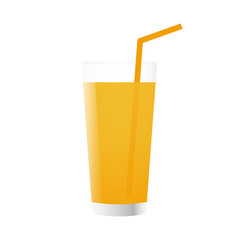 Orange Juice. Glass of Fresh Orange Juice. Vector Illustration Isolated on White Background.