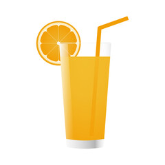 Orange Juice. Glass of Fresh Orange Juice. Vector Illustration Isolated on White Background.