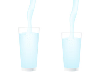 Glass of Water. Water Pouring into Glass. Vector Illustration Isolated on White Background. 