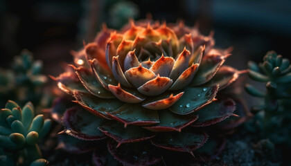Fototapeta premium Green succulent leaf, sharp thorn, beauty in nature generated by AI