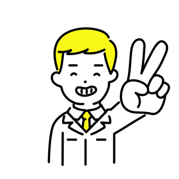 recommend clip art: かわいい人物のイラストシリーズ _ 男性のエンジニア _ ピースサイン　