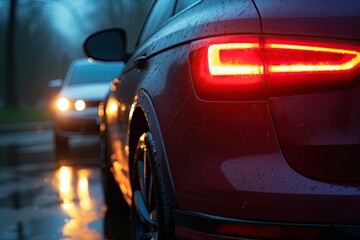 Close-up, car in rainy weather. Generative ai.
