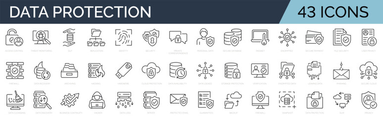 Set of line icons related to data protection, cyber security, privacy. Outline icon collection. Editable stroke.Vector illustration - 598652795