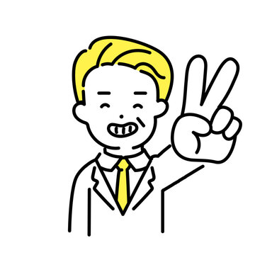 recommend clip art: かわいい人物のイラストシリーズ _ シニアのオフィスワーカー _ ピースサイン　