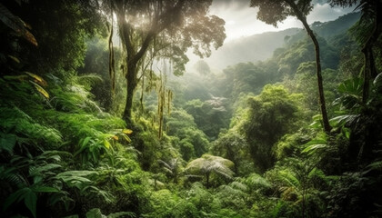 Tranquil scene of tropical rainforest growth generated by AI