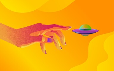 illustration, shapes, gradient, shapes, different, yellow, ship, hand, strange, colors,