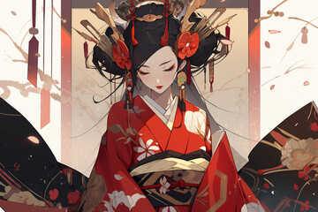 Generative ai. Geisha anime illustration
