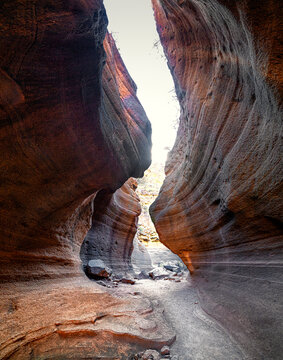 Narrow canyon with beautiful curving shapes of Barranco de Las Vacas on Gran Canaria, Spain