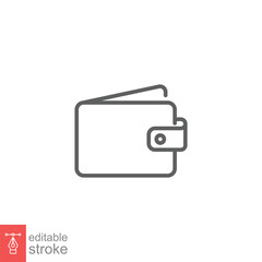 Obraz premium Money wallet icon. Simple outline style. Cash, pay, purse, bill, card pocket, payment concept. Thin line, flat symbol. Vector symbol illustration isolated on white background. Editable stroke EPS 10.