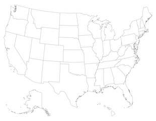 USA map with states, United States of America map. Isolated map of USA in white color. Vector 
