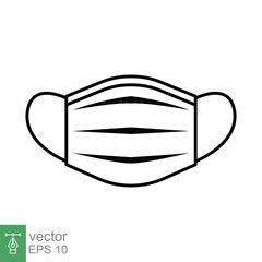 Face mask icon. Simple outline style. Medical mask, surgical, cover face, safety concept. Thin line symbol. Vector symbol illustration isolated on white background. EPS 10.