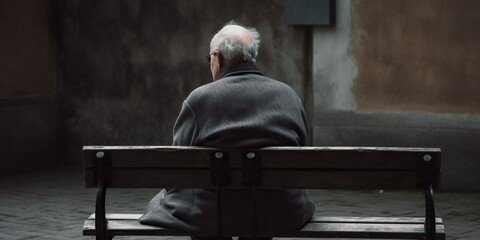 An elderly person sitting alone, symbolizing the growing issue of social isolation and loneliness, concept of Geriatric health, created with Generative AI technology Generative AI