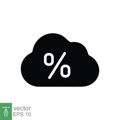 Percent and cloud icon. Simple flat style. Cloud computing concept. Black silhouette symbol. Vector symbol illustration isolated on white background. EPS 10.