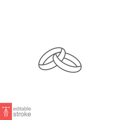 Wedding rings icon. Simple outline style. Two gold rings, married, engagement, love badge concept. Thin line symbol. Vector symbol illustration isolated on white background. Editable stroke EPS 10.