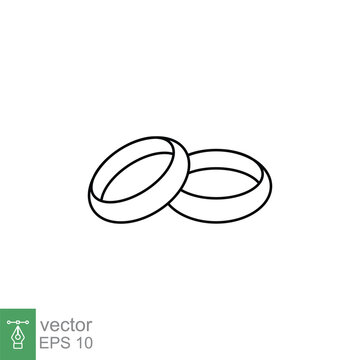 Wedding rings icon. Simple outline style. Two gold rings, married, engagement, love badge concept. Thin line symbol. Vector symbol illustration isolated on white background. EPS 10.